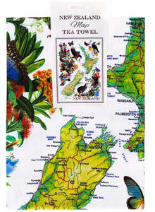 White Vintage NZ Birds & Butterflies Tea Towel