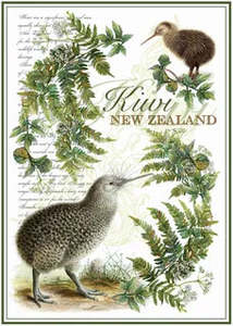 Tea Towels: Cream Vintage Kiwi Tea Towel