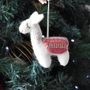 Decorations: Felt Llama Decoration - Raspberry