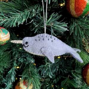 Felt Narwhal Decoration - Blue Grey