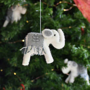 Decorations: Felt Elephant Decoration - White with Grey Blanket