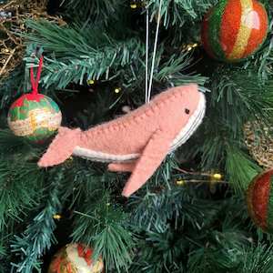 Decorations: Felt Whale Decoration - Dusky Pink