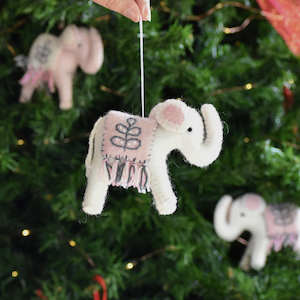 Felt Elephant Decoration - White with Pink Blanket