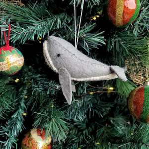 Decorations: Felt Whale Ornament - Dove Grey