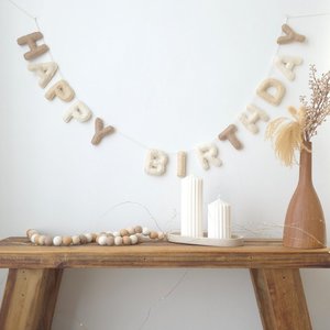 Neutral Happy Birthday Felt Banner