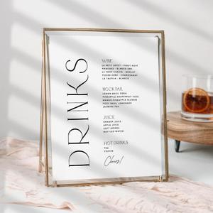 Wedding Table Signs: Modern Wedding Bar Menu Template