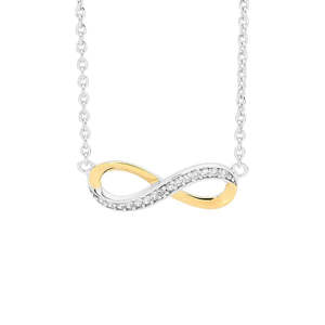 Childrens Jewellery: Ellani Sterling Silver Yellow Gold Plated Infinity Cubic Zirconia Pendant