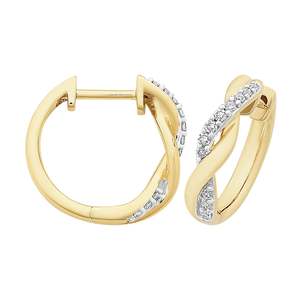 Diamond Earrings: 9ct Yellow Gold Diamond Set Huggie Earrings