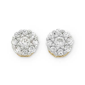 Diamond Earrings: 9ct yellow gold diamond cluster earrings