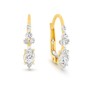 Diamond Earrings: 9ct Yellow Gold Vintage Style Diamond Drop Earrings