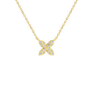 9ct Yellow Gold Clover Shaped Diamond Necklace