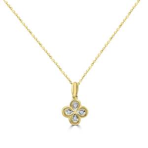 Diamond Necklaces Pendants: 9ct Yellow Gold And Diamond Four Leaf Clover Pendant And Chain