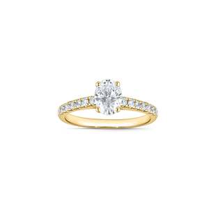 Diamond Rings: 18ct Yellow Gold Oval Solitaire Diamond With Shoulder Diamonds