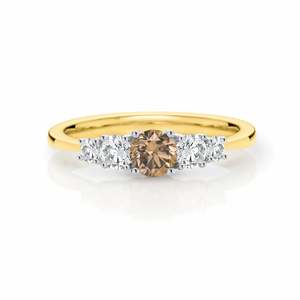 Diamond Rings: 9ct Yellow Gold Diamond Ring With Australian Chocolate Diamond