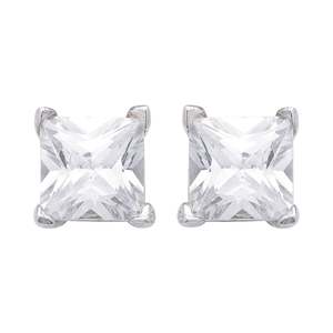 Sterling Silver Princess Cut CZ Stud Earrings