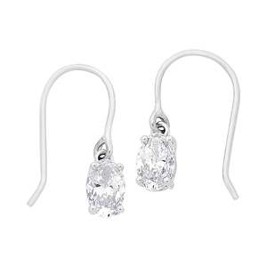 Earrings: Sterling Silver Oval CZ Drop Earrings