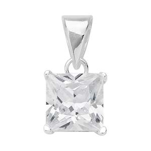 Jewellery Cubic Zirconia: Sterling Silver Princess Cut CZ Pendant