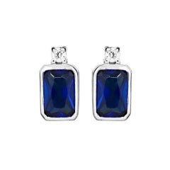 Sterling Silver Nano Sapphire And Cz Stud Earrings