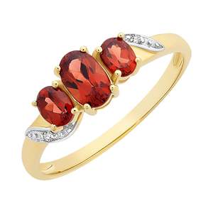 Rings: 9ct Yellow Gold Garnet And Diamond Ring