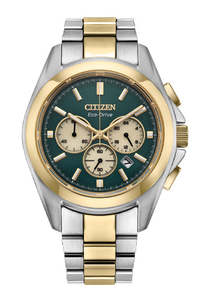 Mens Watches: Mens Citizen Eco Drive Chronograph Watch With Green Dial CA4684-54X