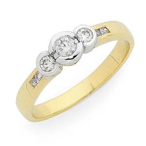 Rings Three Stones: 9ct Yellow Gold Three Diamond Ring