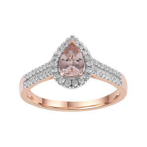 Rings Halo: 9ct Rose Gold Morganite and Diamond Ring