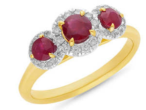 Rings Halo: 9ct Yellow Gold Ruby And Diamond Ring