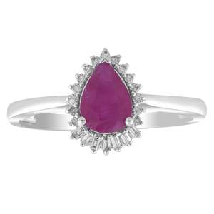 Rings Halo: 9Ct White Gold Ruby And Diamond Ring