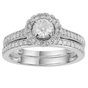 Rings Halo: 9ct White Gold Bridal Set