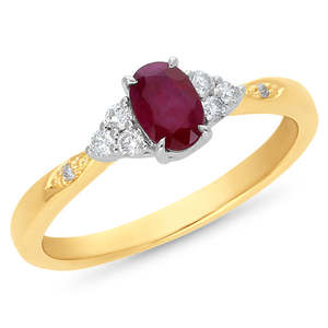 Rings Solitaire: 9ct Yellow Gold Ruby And Diamond Ring