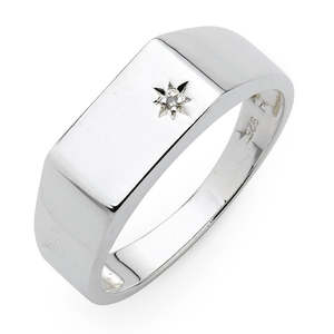 Rings Bands: Sterling Silver Mens Ring Set With A Diamond