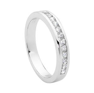 Rings Bands: Womens Ellani Sterling Silver And Cubic Zirconia Channel Set Ring R341