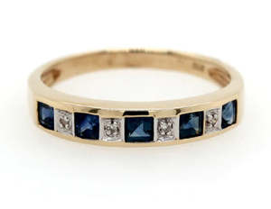 Rings Bands: 9ct Yellow Gold Sapphire And Diamond Ring