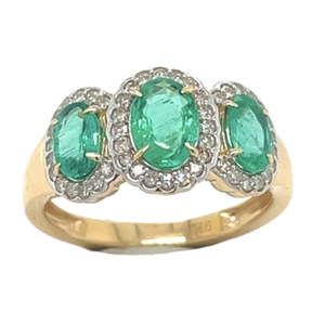 9ct Yellow Gold Emerald And Diamond Cluster