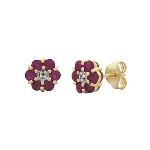 9ct Yellow Gold Ruby And Diamond Earrings