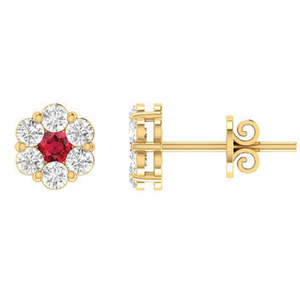 Jewellery Ruby: Yellow Gold Ruby And Diamond Earrings