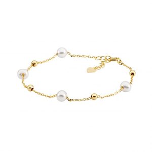 Womens Ellani Sterling Silver Yellow Gold Plated Pearl Bracelet B234G