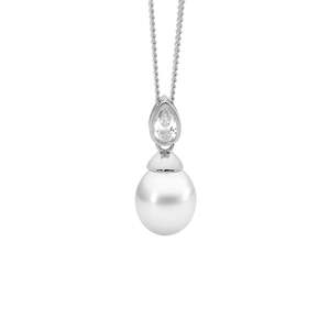 Ellani Sterling Silver Pearl And CZ Pendant