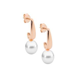 Jewellery Pearls: Ellani Sterling Silver Rose Gold Plated Pearl Earrings