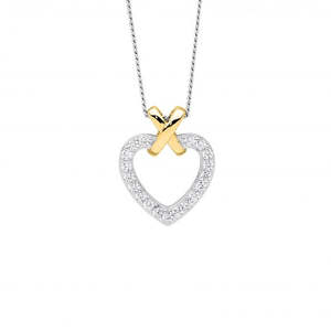 Ladies Ellani Sterling Silver And Yellow Gold Plate Cross Over Heart Pendant P902G