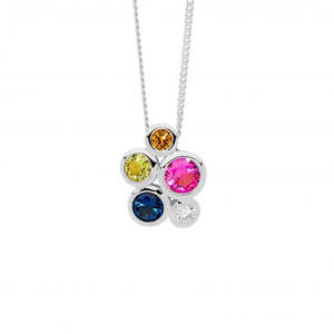 Ladies Ellani Sterling Silver Multi Coloured Cz Bezel Set Pendant P898M