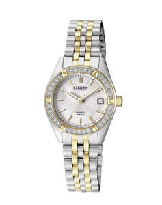 Womens Citizen Two Tone Watch With Crystals Around Dial EU6064-54D