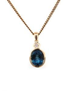 9Ct Yellow Gold London Blue Topaz And Diamond Pendant