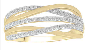 9ct Yellow Gold Diamond Crossover Dress Ring