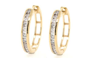 9ct Yellow Gold Channel Set Huggie Earrings