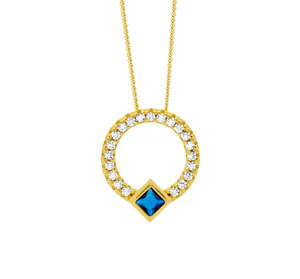 Sterling Silver Gold Plated Clear And Blue CZ Pendant