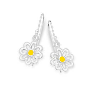 Christmas 2022 Collection: Sterling Silver White And Yellow Enamelled Daisy Drop Earrings