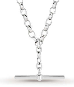 Christmas 2022 Collection: Sterling Silver Oval Belcher T Bar Necklace 45Cm