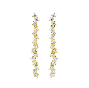Sterling Silver Gold Plated Cz Staggered Drop Earrings