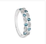 Spring Sale: 9ct White Gold Blue Topaz And Diamond Ring